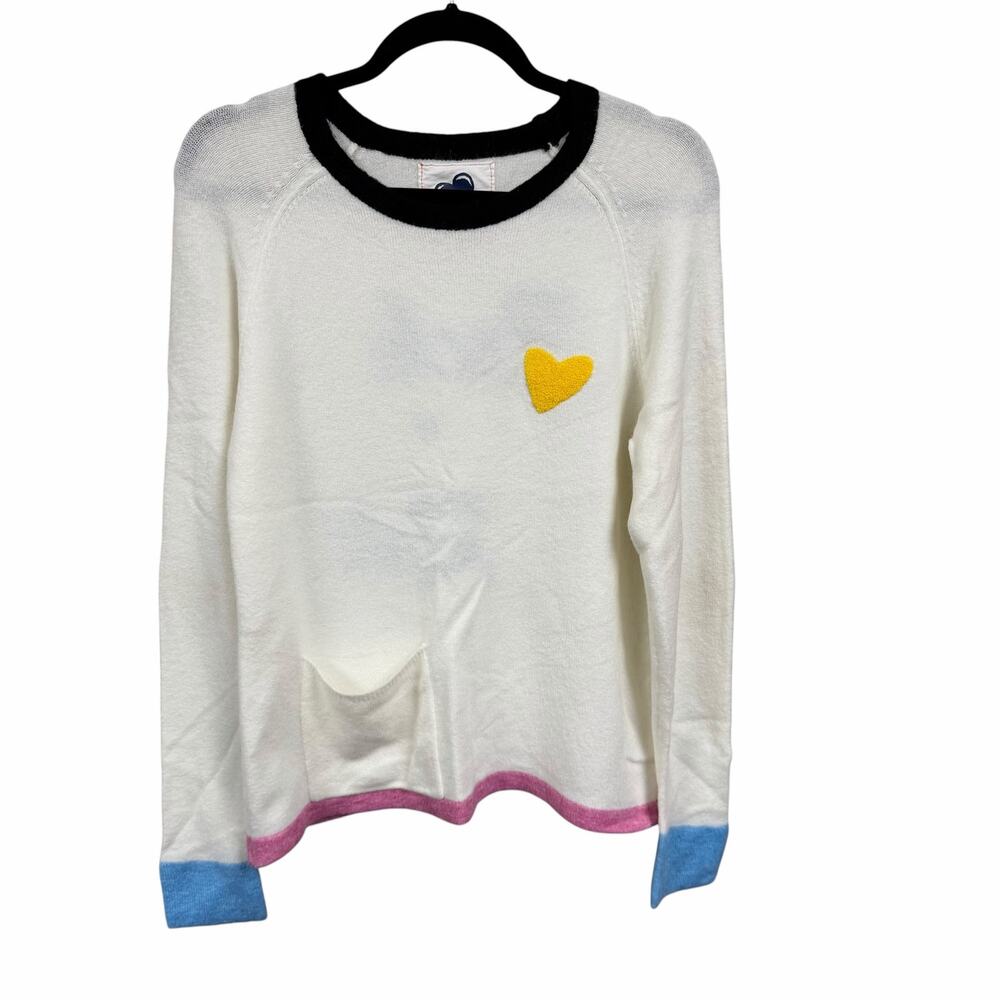 Just Madison Rock N Roll Embroidered Heart Patch Sweater White Multi Small